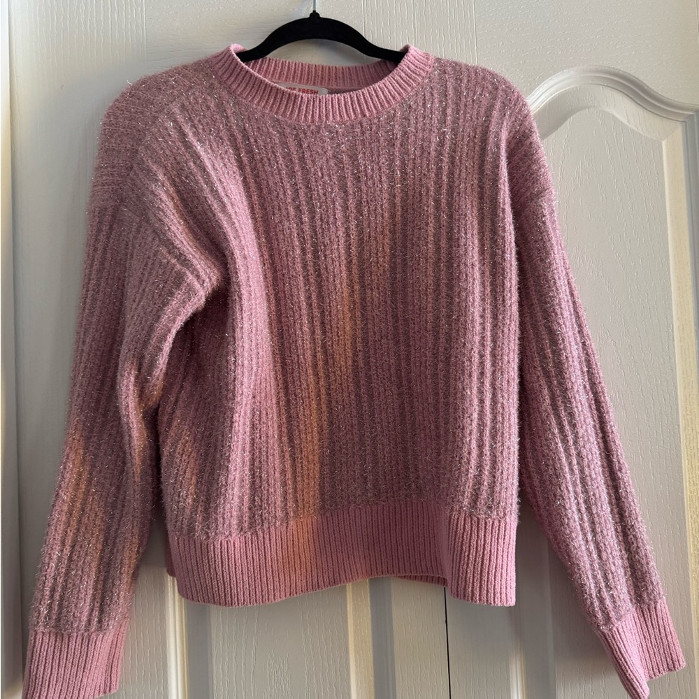 Joe Fresh Textured Pink Crew Neck Sweater